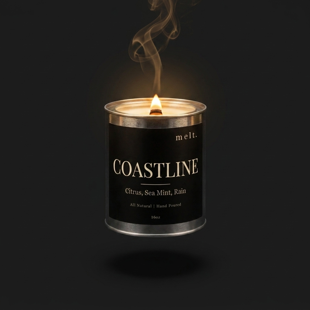 coastline designer-inspired soy candle — 16oz paint can tin, matte black label