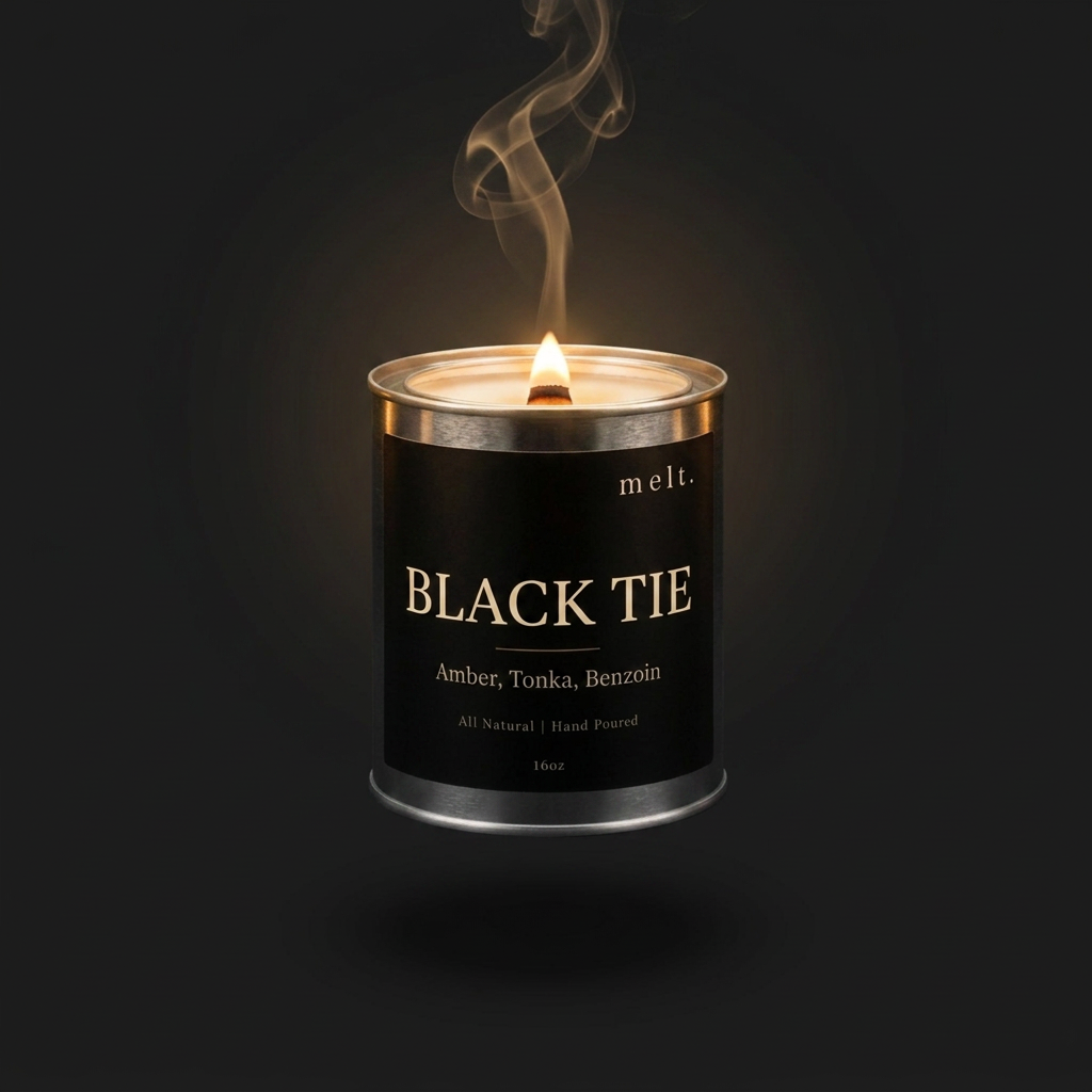 black tie designer-inspired soy candle — 16oz paint can tin, matte black label