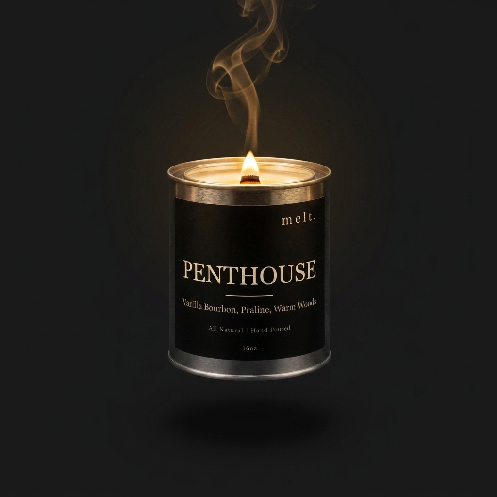 penthouse designer-inspired soy candle — 16oz paint can tin, matte black label