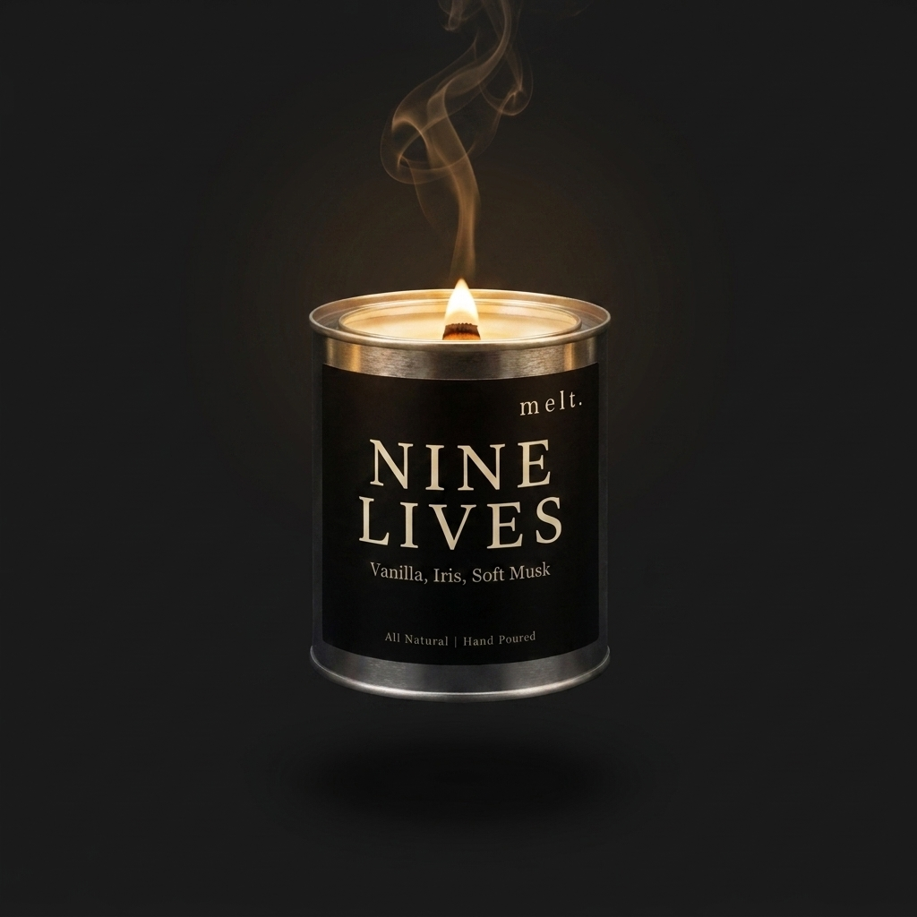 nine lives designer-inspired soy candle — 16oz paint can tin, matte black label