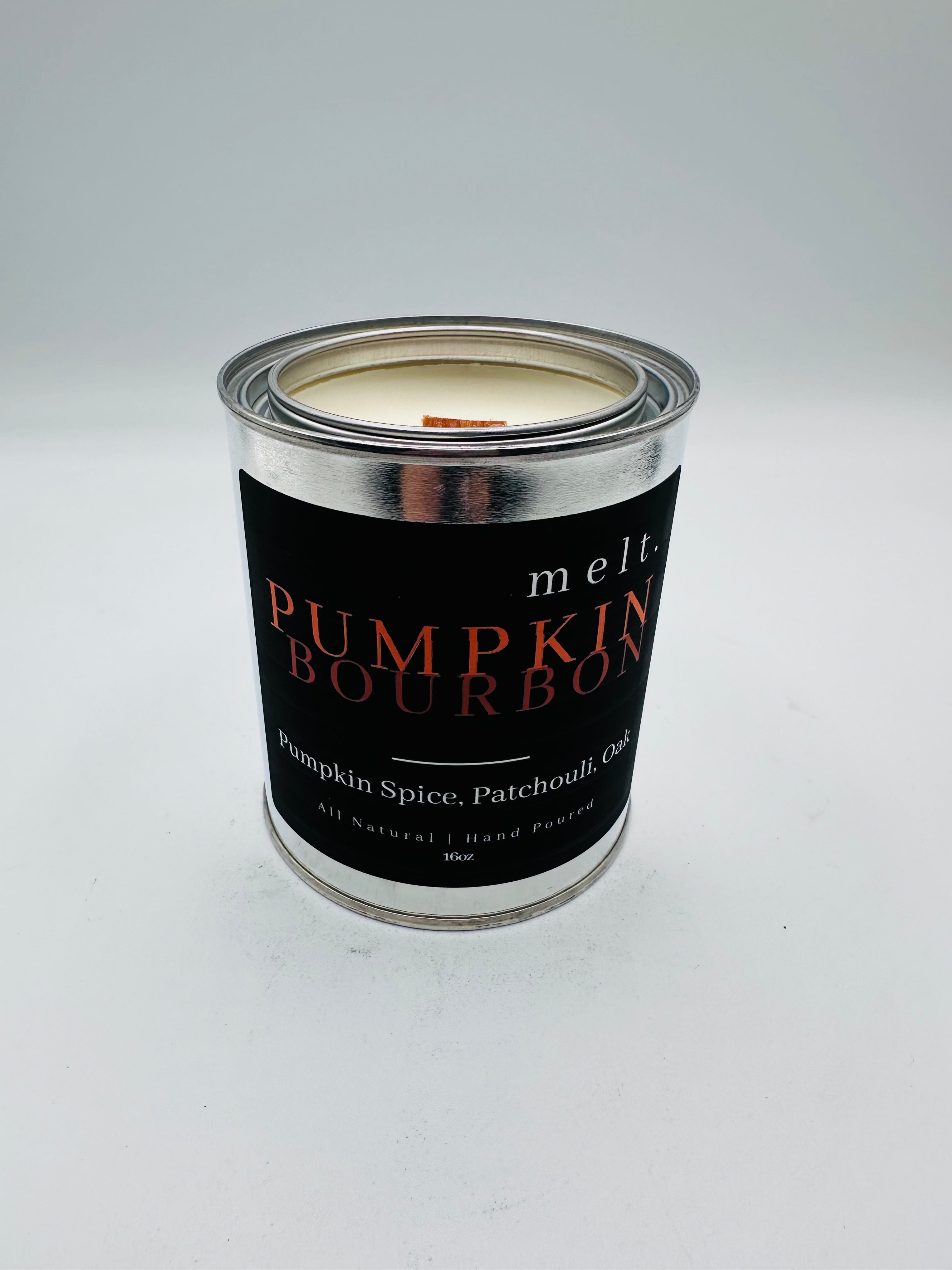 melt. pumpkin bourbon candle — pumpkin spice, patchouli, oak