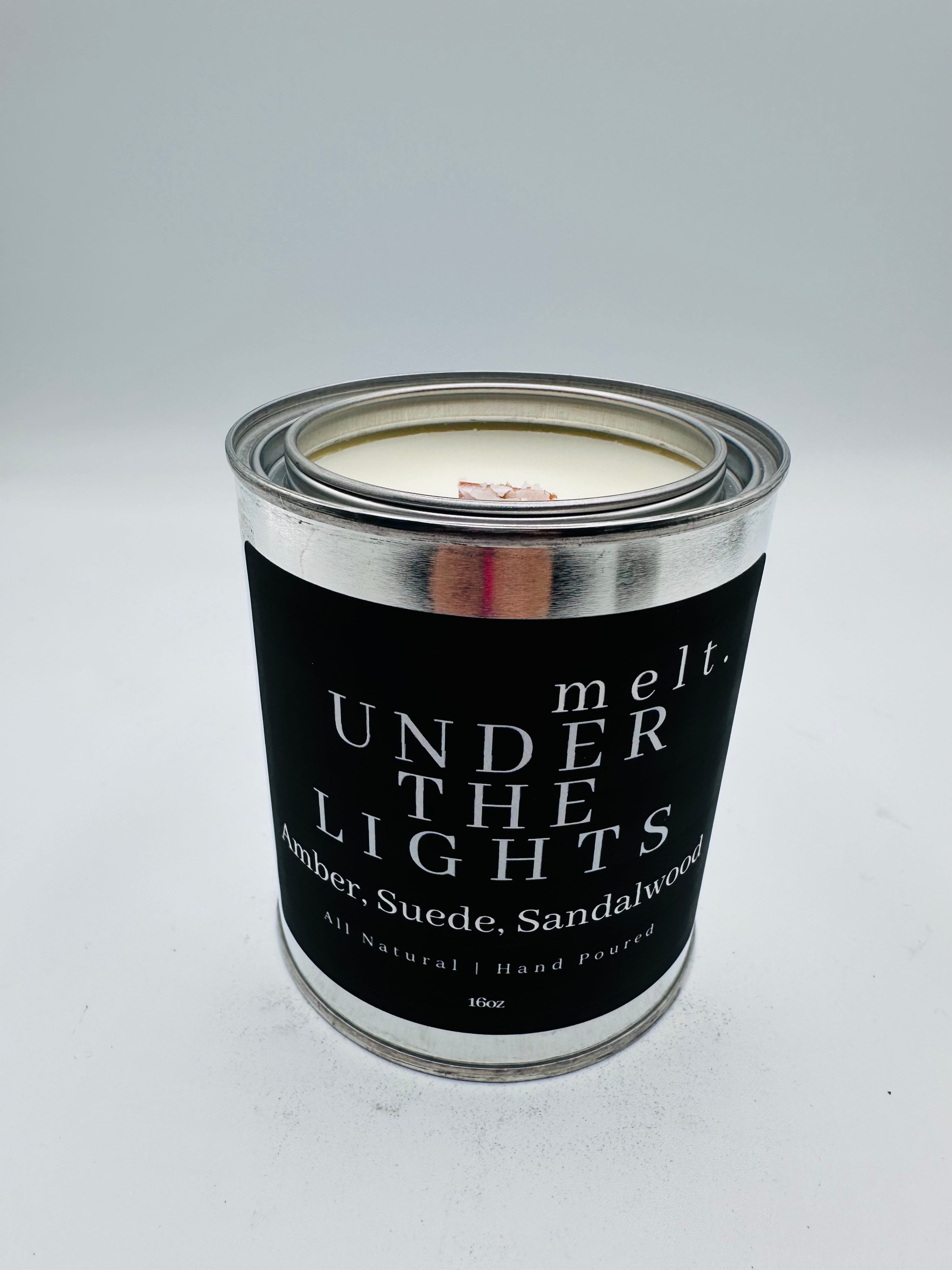 melt. under the lights candle — amber, suede, sandalwood